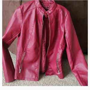 Faux leather jacket in wine red color